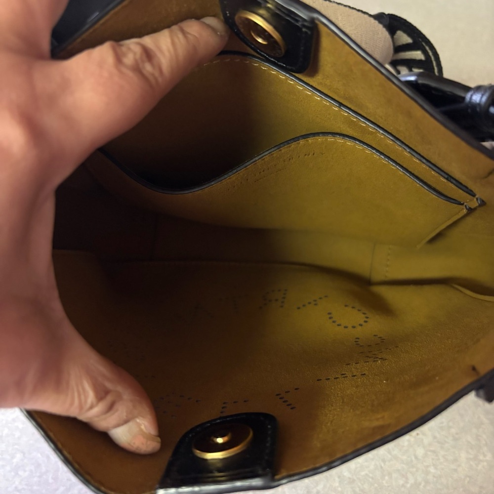 Stella McCartney Black Faux Leather Perorated Logo Small Preppy Crossbody Bag - Picture 7 of 13